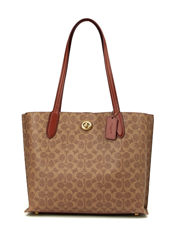 

Коричневая бежевая женская кожаная сумка willow tote Coach