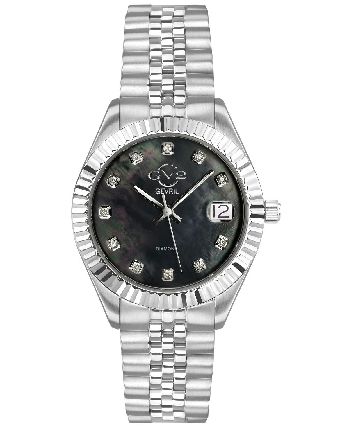 GV2 Женские часы Неаполь серебристого цвета из нержавеющей стали, швейцарские кварцевые часы-браслет, 34 мм Gevril женские двустрелочные часы из нержавеющей стали серебристого цвета 34 мм tommy hilfiger