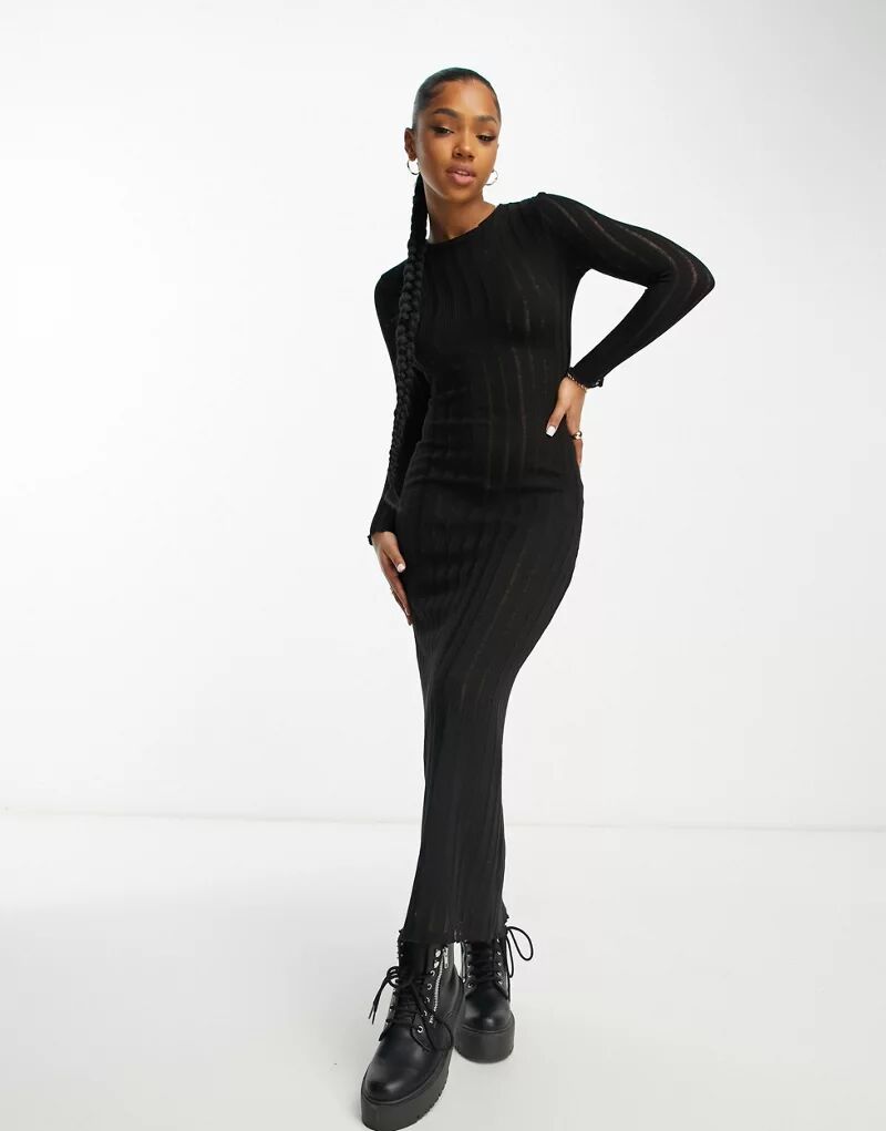 Черное облегающее платье миди с высоким воротником Bershka платье bershka облегающее 42 размер