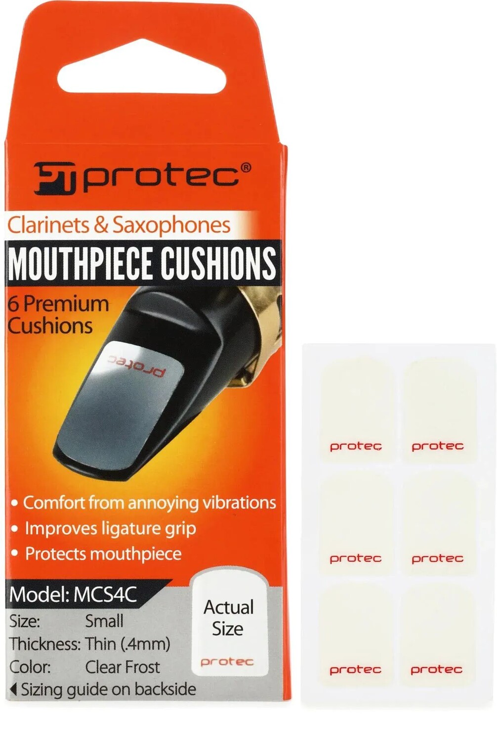 

Protec MCS4C Маленькие прозрачные подушечки для мундштука, 0,4 мм — 6 шт.