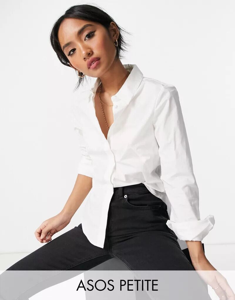 

Белая приталенная рубашка с длинными рукавами ASOS DESIGN Petite