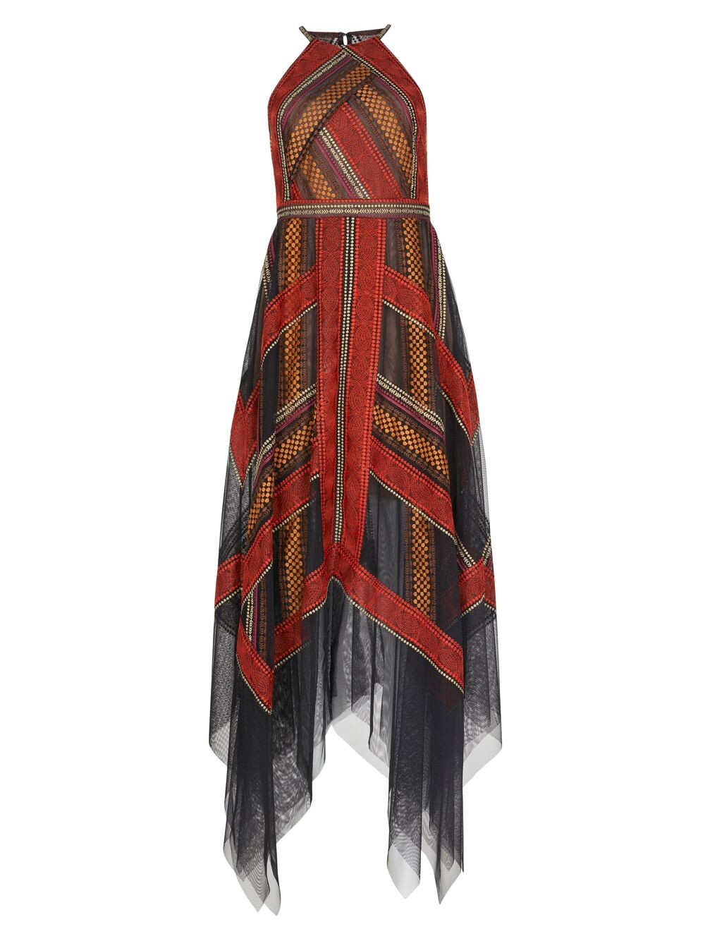 

Платье из тюля с вышивкой на бретельках BCBGMAXAZRIA, черный