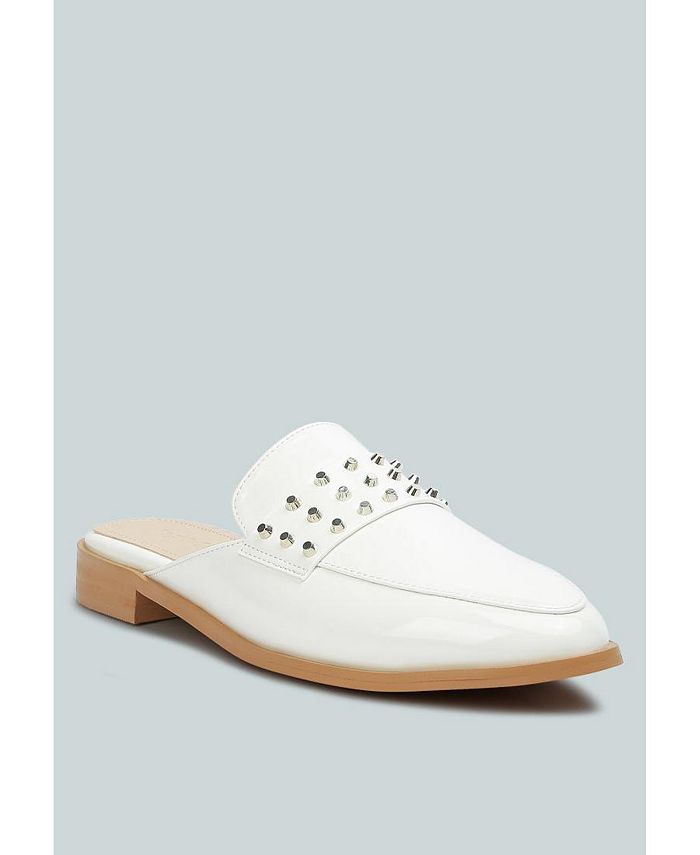 Женские сабо на плоской подошве с лакированными заклепками YASHTA Rag & Co, белый женские туфли на плоской подошве aiyuqi весенние повседневные туфли из натуральной кожи большие размеры 2022
