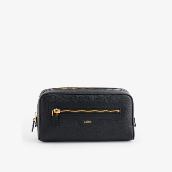 

Фирменная косметичка из зерненой кожи с фольгой Tom Ford, черный