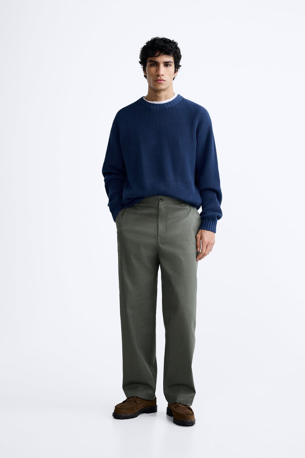 

Брюки с петлями для ремня на талии. ZARA, серо-голубой, Синий