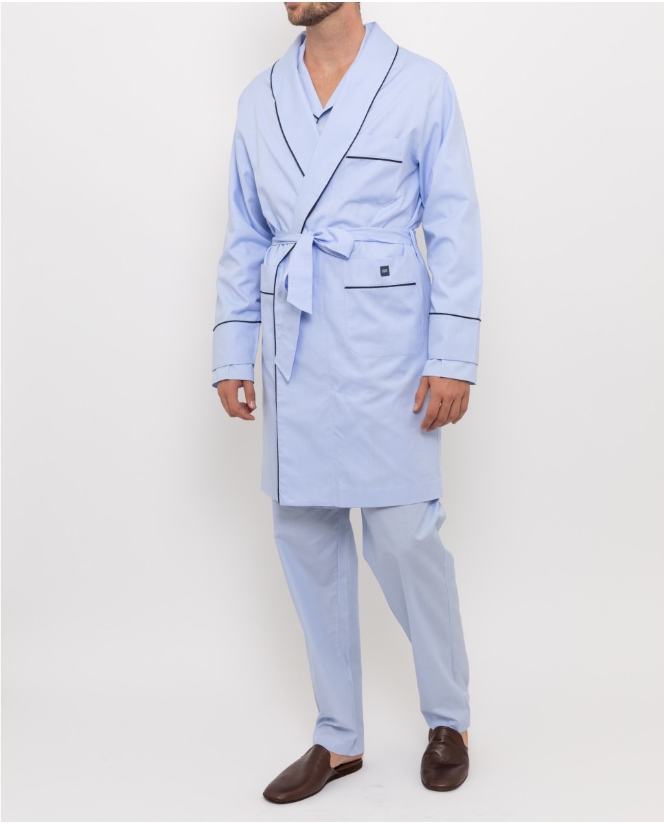 Короткий мужской халат голубого цвета Wickett Jones, светло-синий мужская короткая пижама из ткани голубого цвета wickett jones светло синий