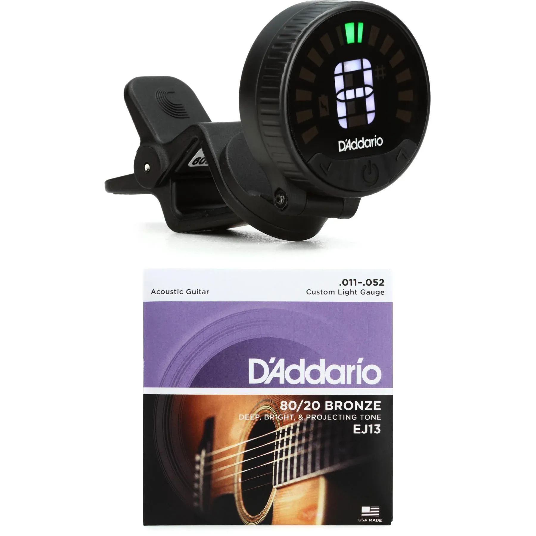 

D'Addario Nexxus 360 перезаряжаемый тюнер для головки грифа со струнами для акустической гитары EJ13 - .011-.052 Custom Light