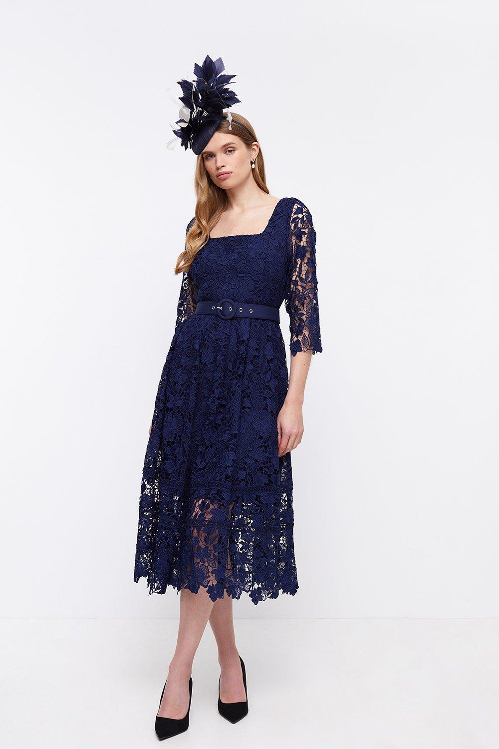 цена Кружевное платье с квадратным вырезом и рукавом 3/4 Coast, темно-синий