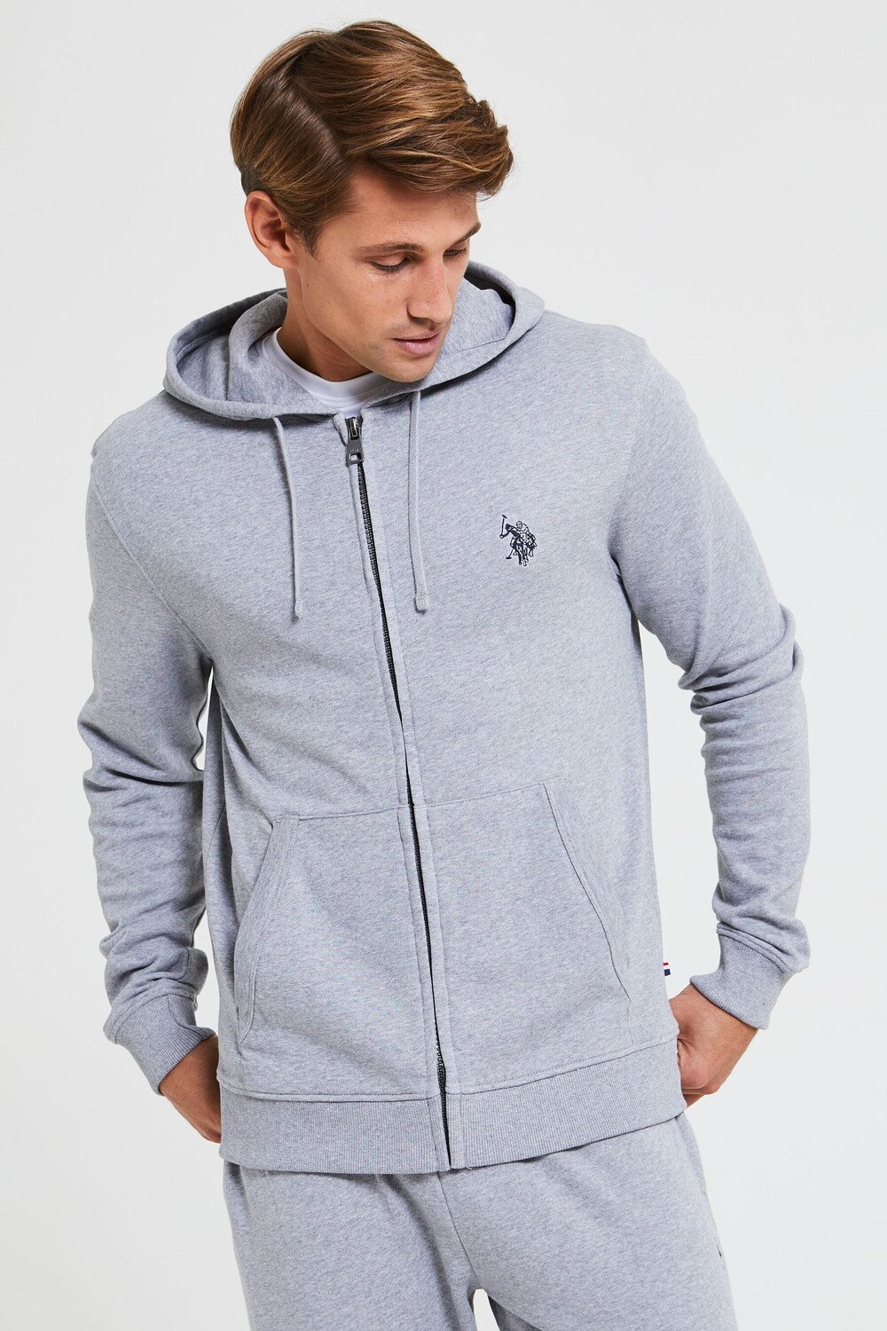 

Серая флисовая толстовка на молнии с капюшоном U.S. Polo Assn, серый
