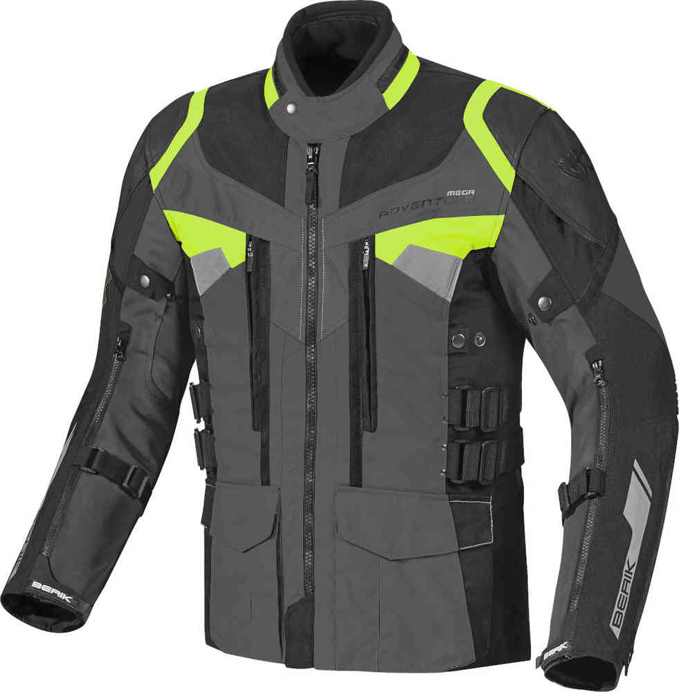 Водонепроницаемая мотоциклетная текстильная куртка Striker 3в1 Berik, темно-серый/черный/флуоресцентно-желтый