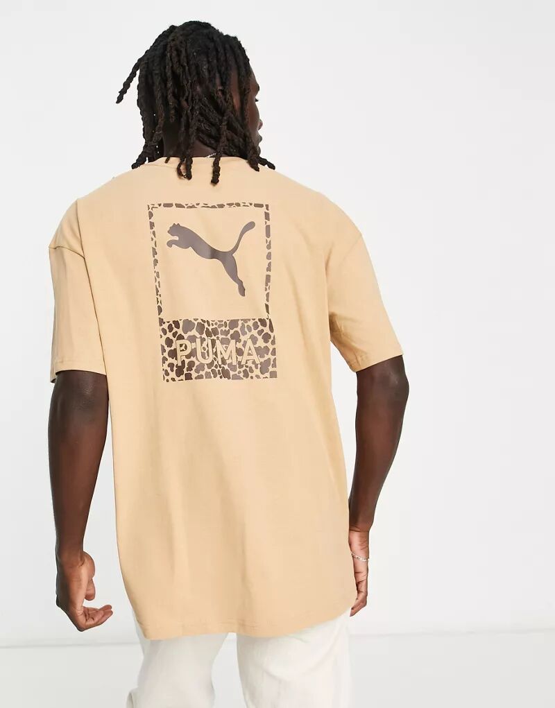 Светло-коричневая футболка PUMA с принтом в стиле сафари на спине