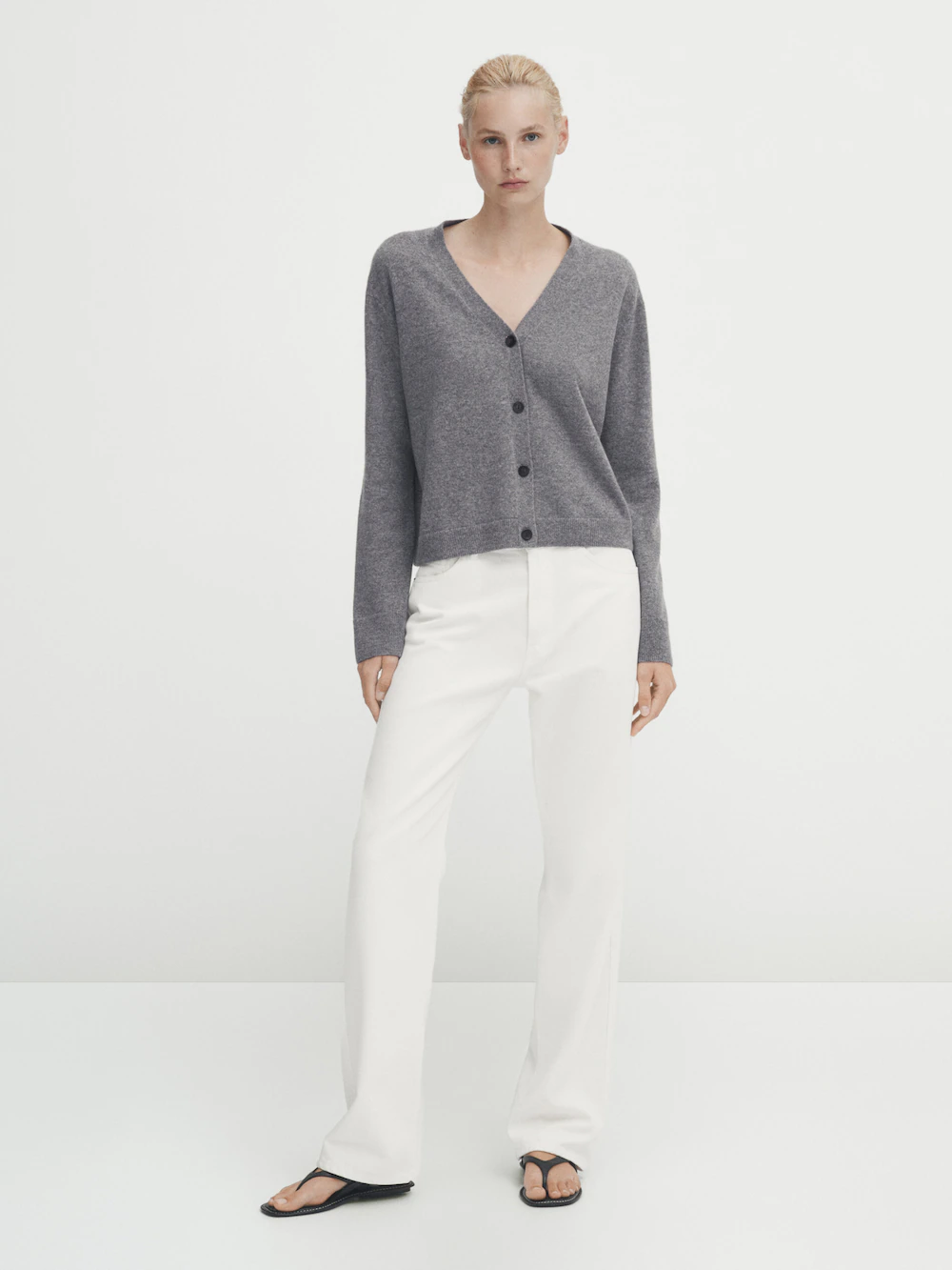 

Кардиган из 100% кашемира с v-образным вырезом Massimo Dutti, серый