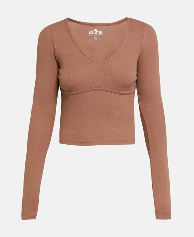 

Топ с длинными рукавами Hollister, темно коричневый