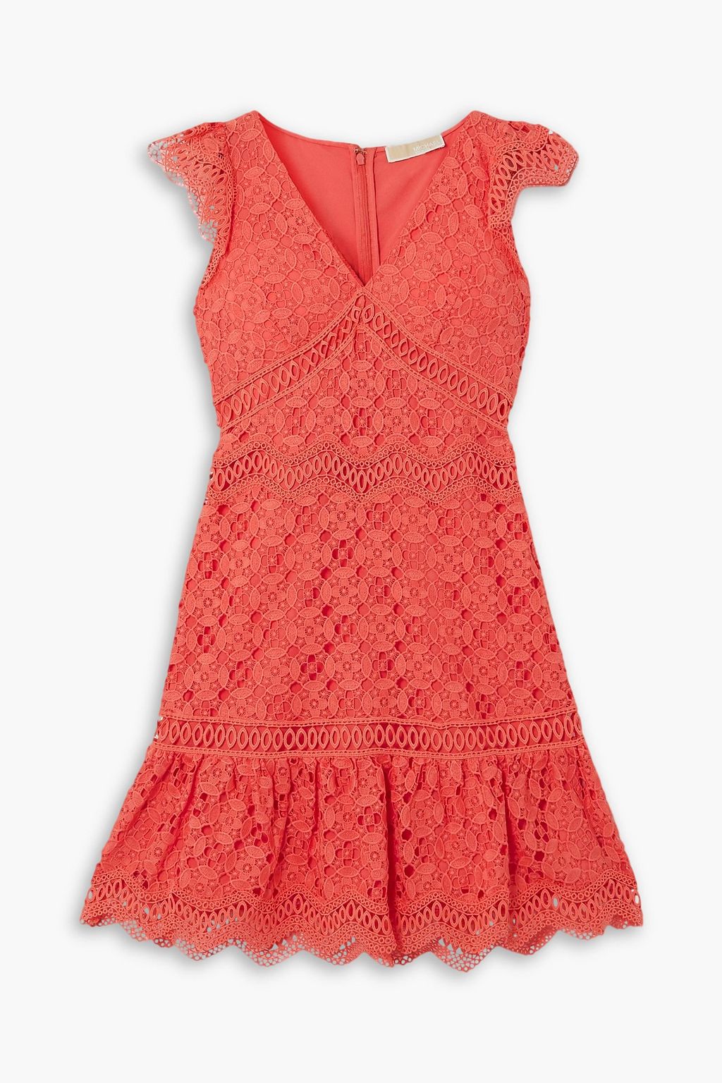 цена Платье мини из гипюрового кружева с оборками MICHAEL MICHAEL KORS, коралловый