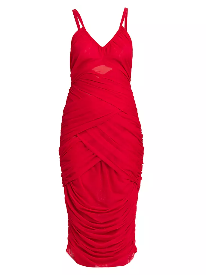 Драпированное платье-миди без рукавов Dolce&Gabbana, цвет rosso lampone