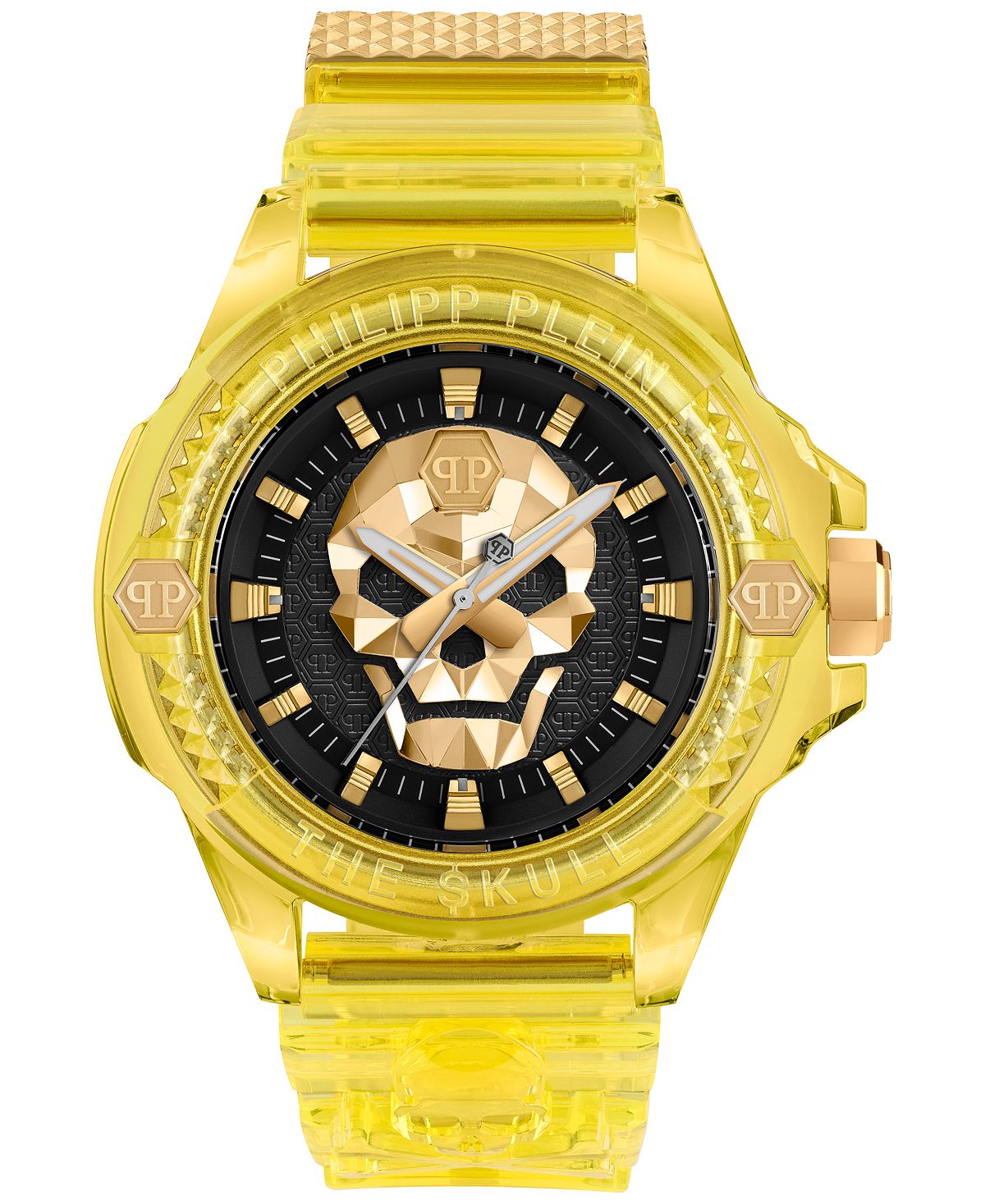 

Мужские часы The $kull с желтым прозрачным силиконовым ремешком, 45 мм Philipp Plein