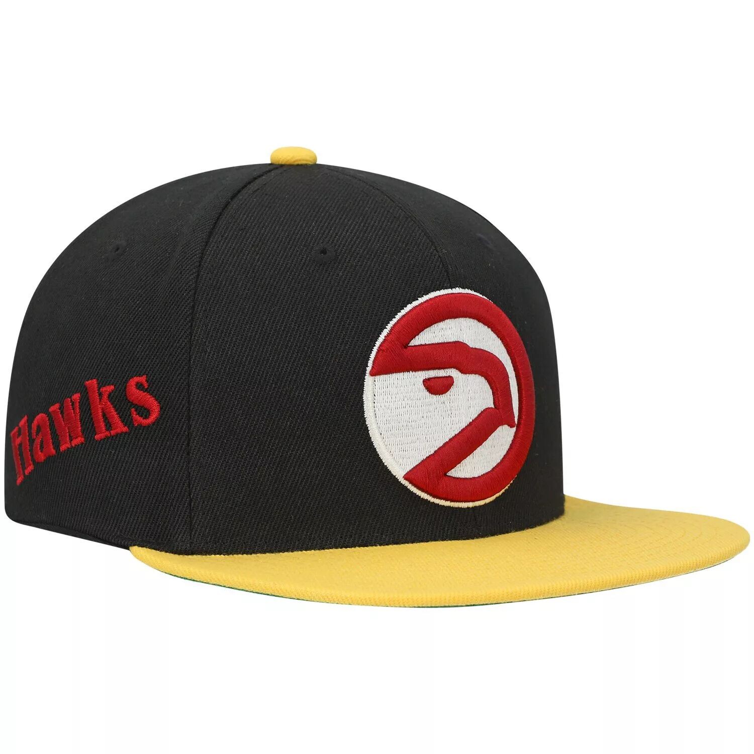 

Мужская классическая бейсболка Snapback Mitchell & Ness черного/золотого цвета Atlanta Hawks из твердой древесины
