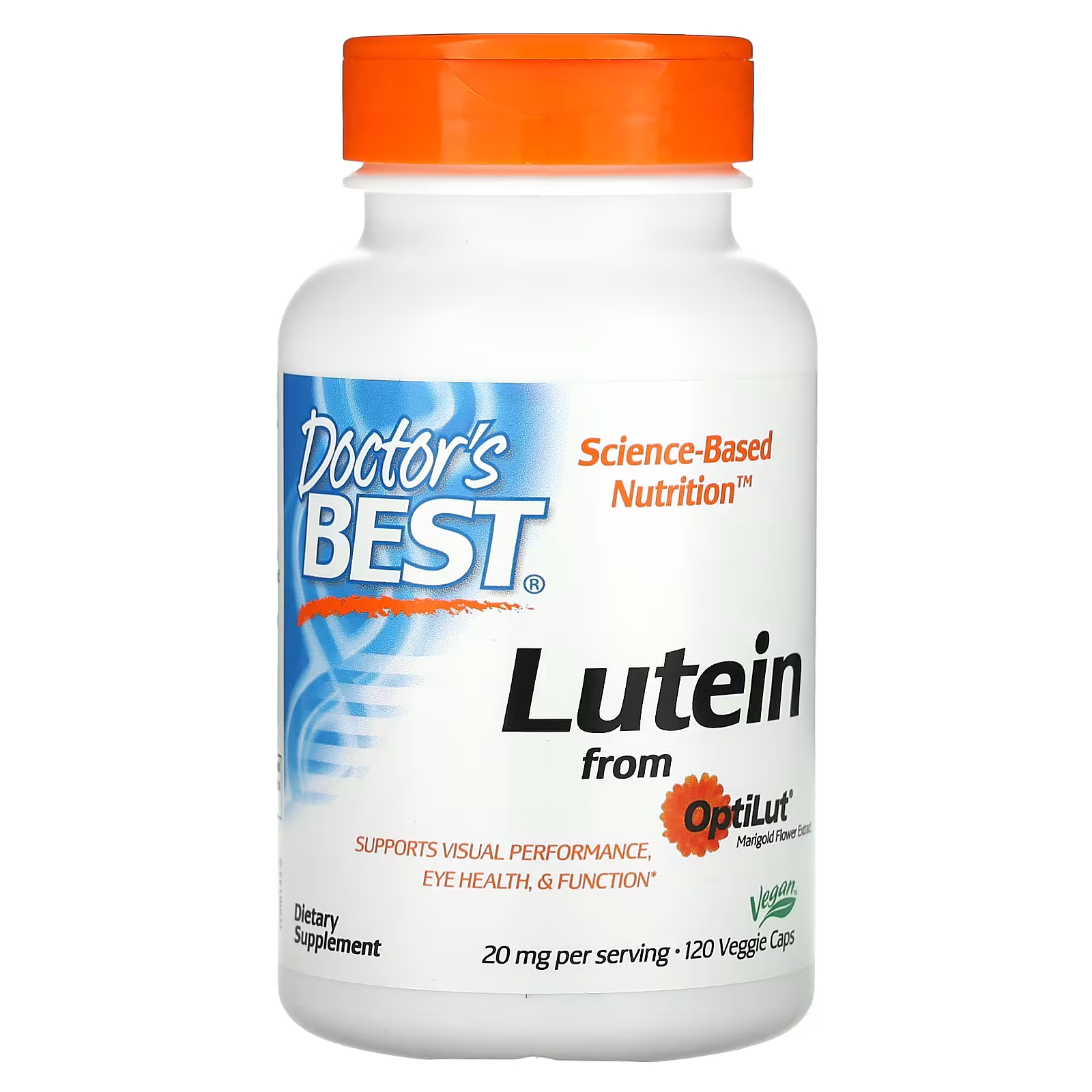 Doctor's Best Лютеин от OptiLut 20 мг, 120 растительных капсул (10 мг на капсулу)