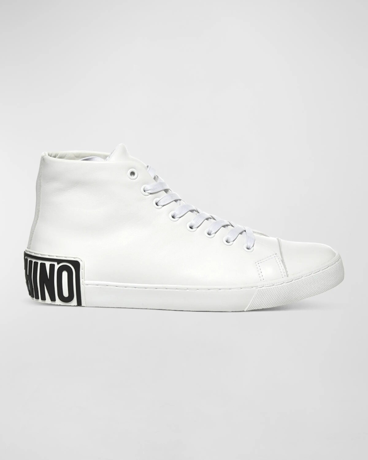 

Мужские кожаные высокие кеды с логотипом Moschino, цвет White