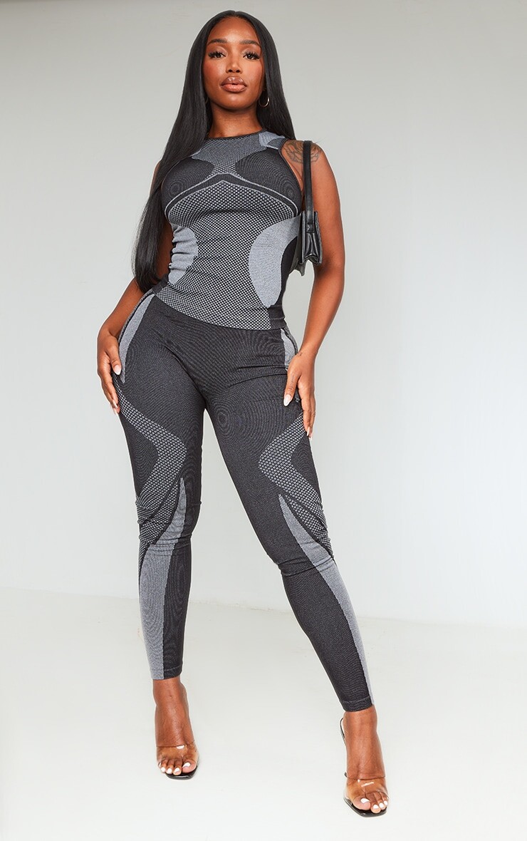 

PrettyLittleThing Черные леггинсы Active Contrast с высокой талией Shape