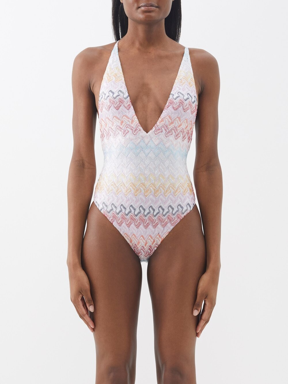 

Купальник с глубоким вырезом и зигзагом Missoni, розовый