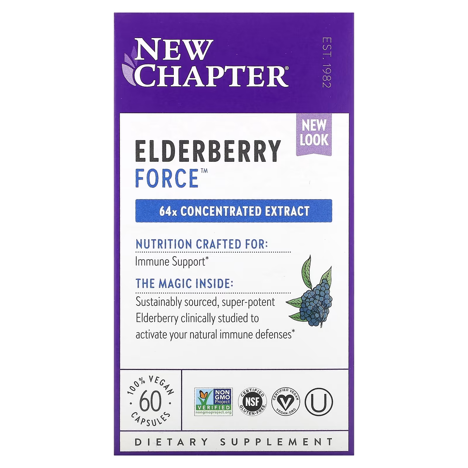 Пищевая добавка New Chapter Elderberry Force, 60 веганских капсул родиола new chapter rhodiola force 30 веганских капсул