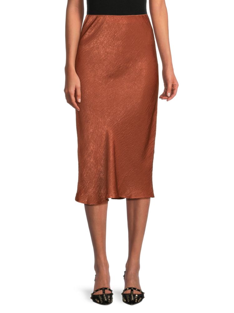 Однотонная атласная юбка-миди Bobeau, цвет Sequoia