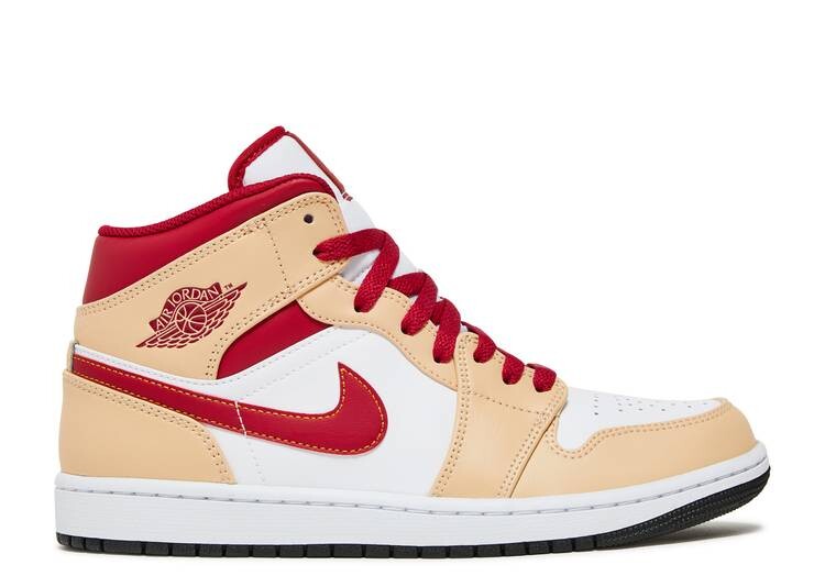 Кроссовки AIR JORDAN 1 MID 'LIGHT CURRY CARDINAL RED', белый кроссовки jordan air jordan 1 element light curry cardinal red sail black