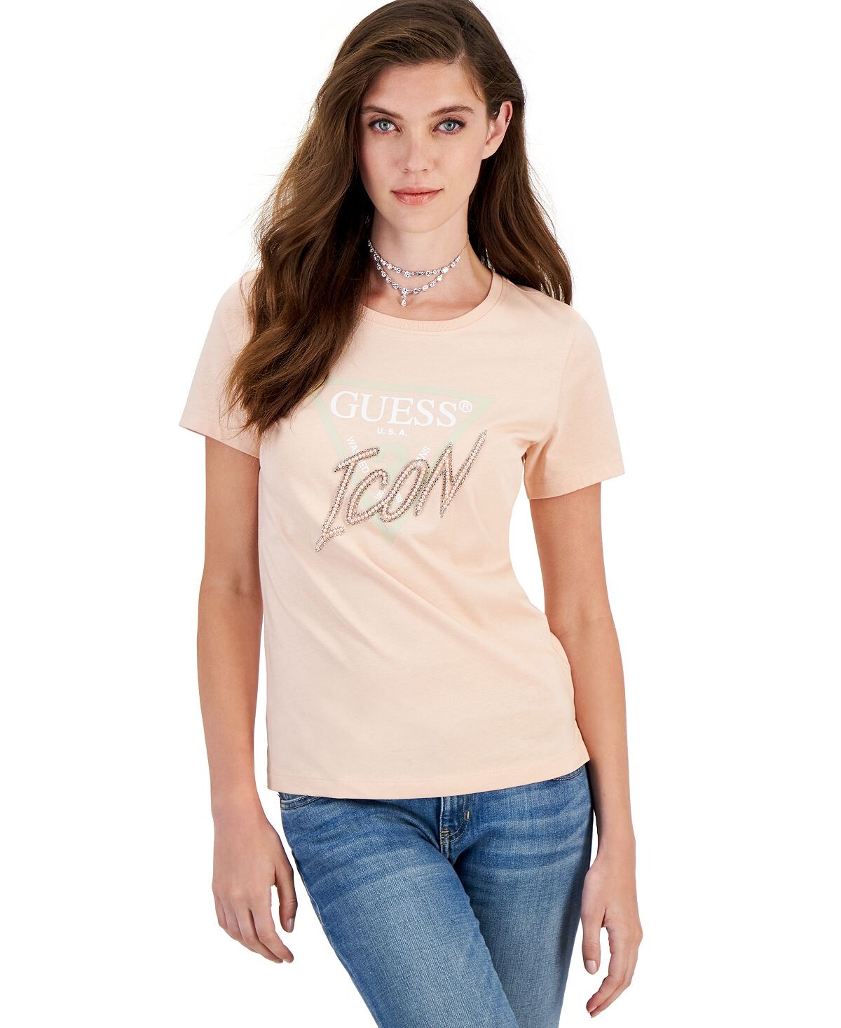

Женская футболка с круглым вырезом и логотипом GUESS