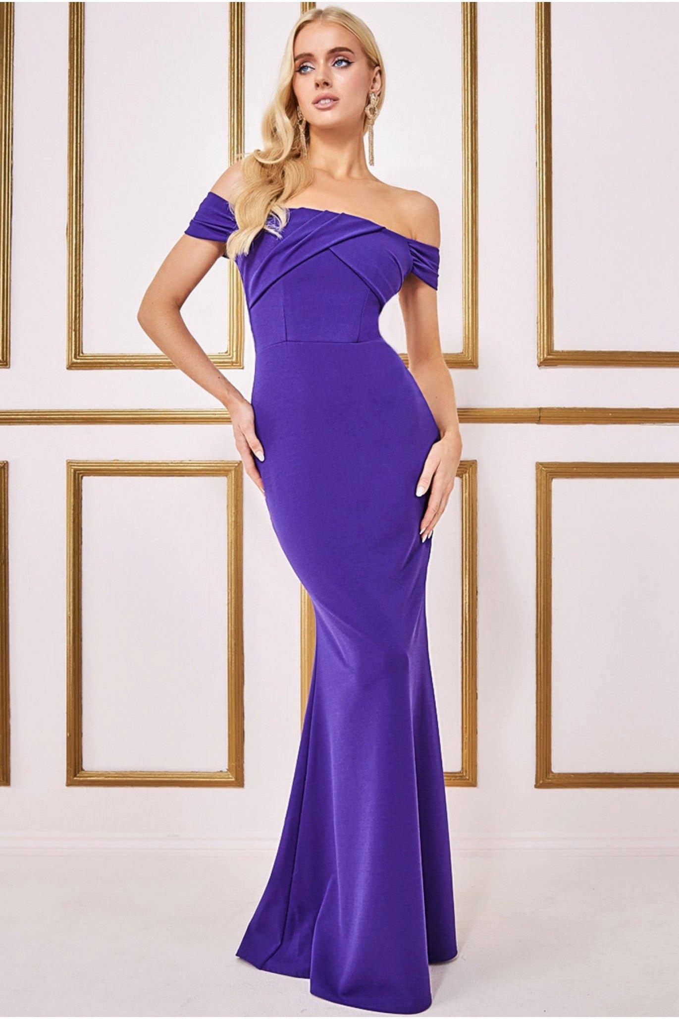 Плиссированное платье макси с открытой спиной и глубоким вырезом Goddiva, фиолетовый платье миди со складками goddiva scuba bardo синий