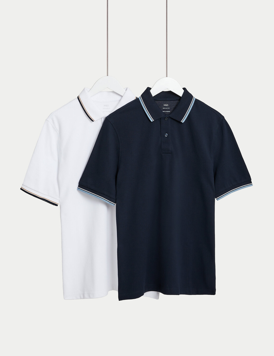 

2 шт. рубашки поло из чистого хлопка Marks & Spencer, белый микс