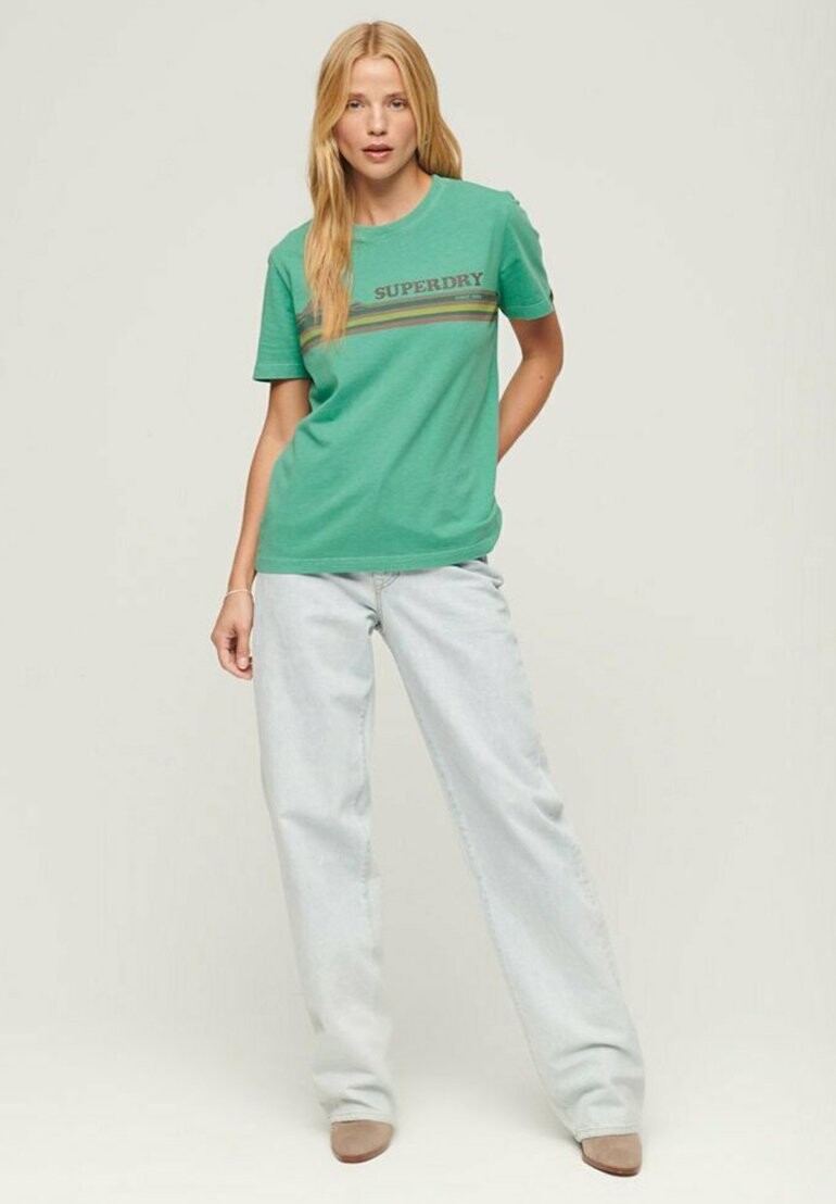 

Футболка с принтом OUTDOOR STRIPE GRAPHIC Superdry, цвет cool green marl