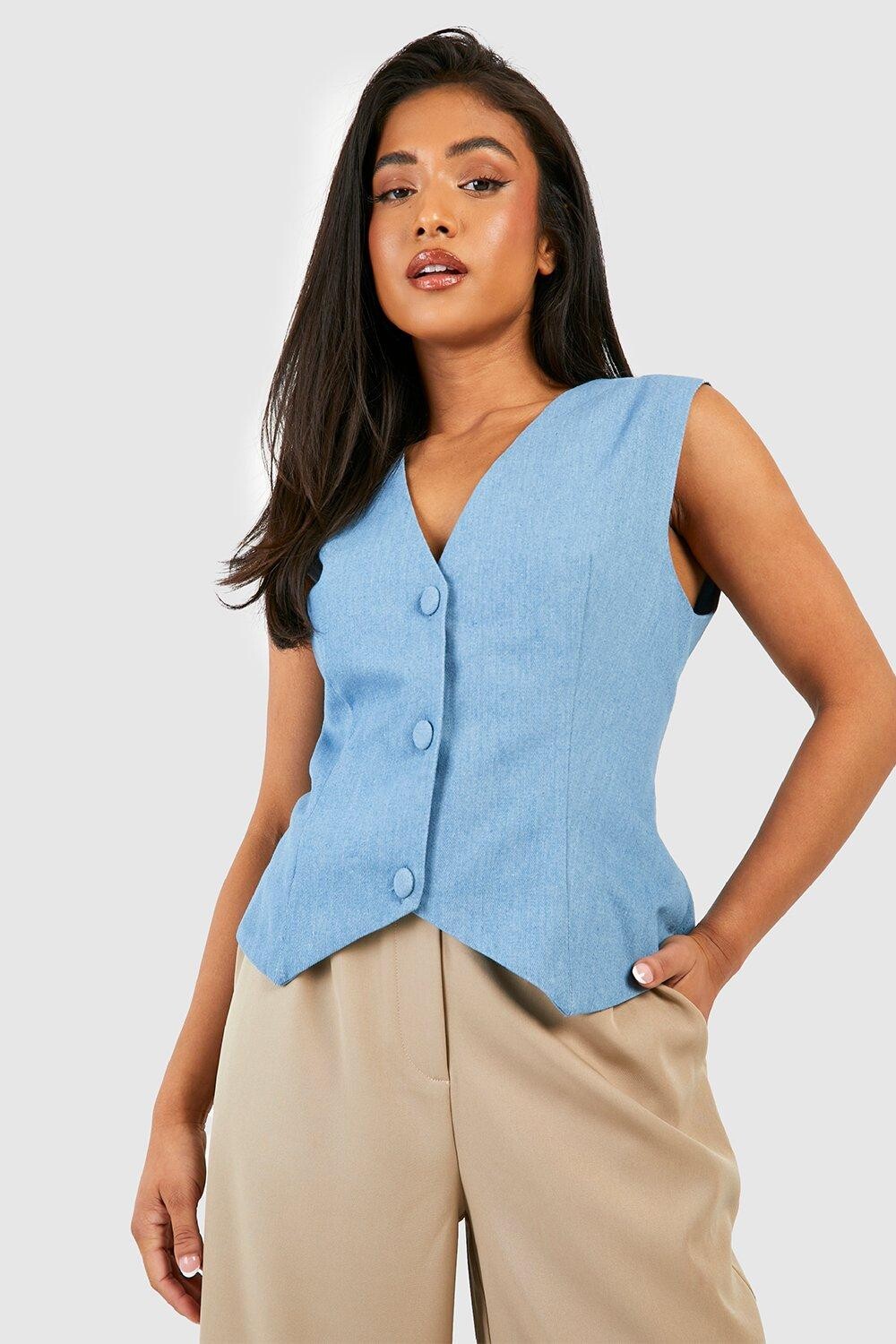 

Легкий жилет из денима petite Boohoo, синий