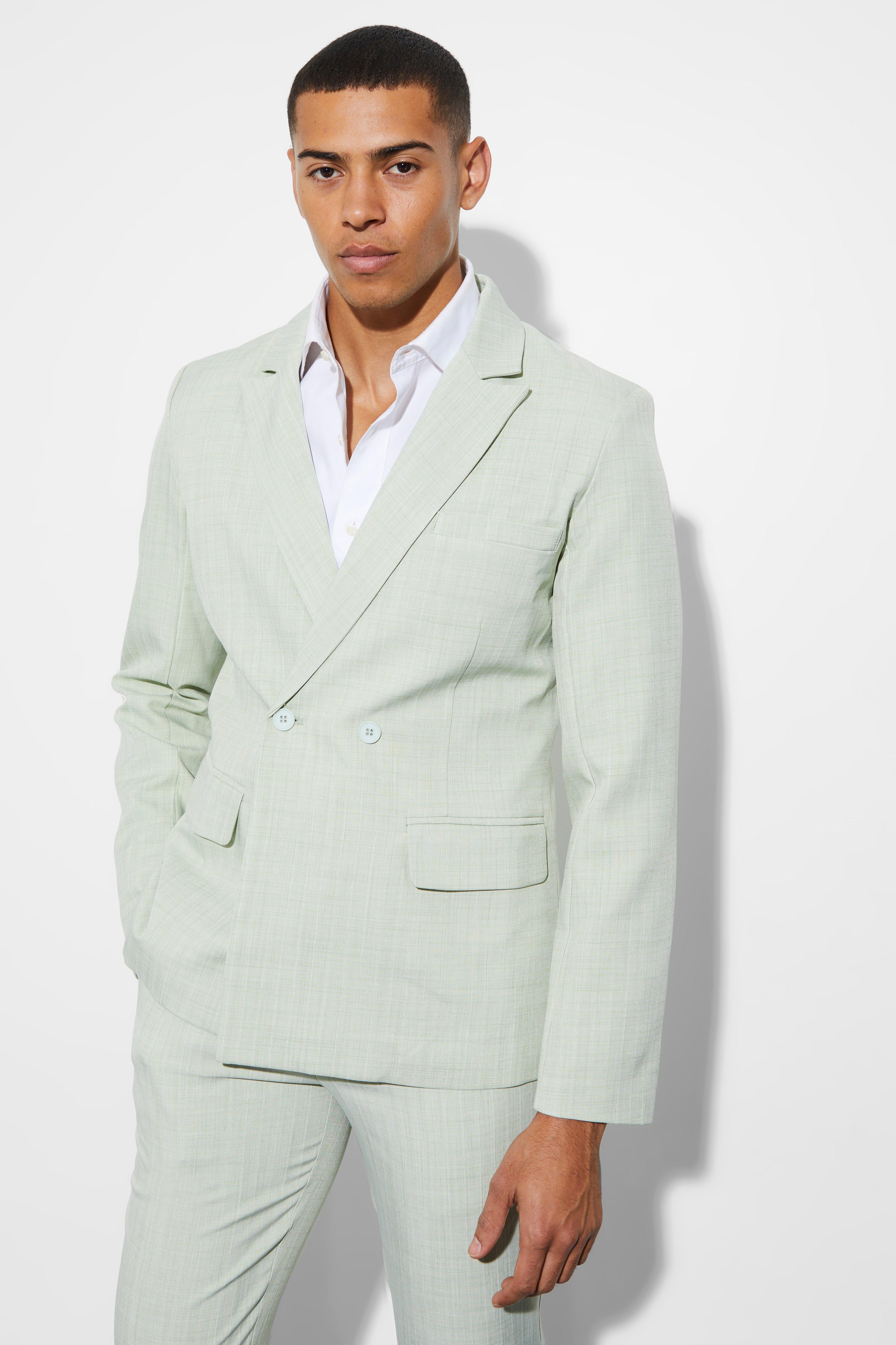 цена Узкий двубортный костюмный пиджак Boohoo, зеленый