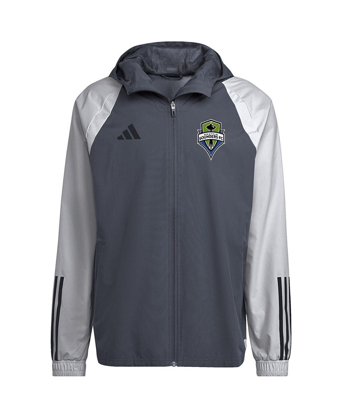 

Мужская темно-серая всепогодная худи с капюшоном Seattle Sounders FC и молнией во всю длину adidas