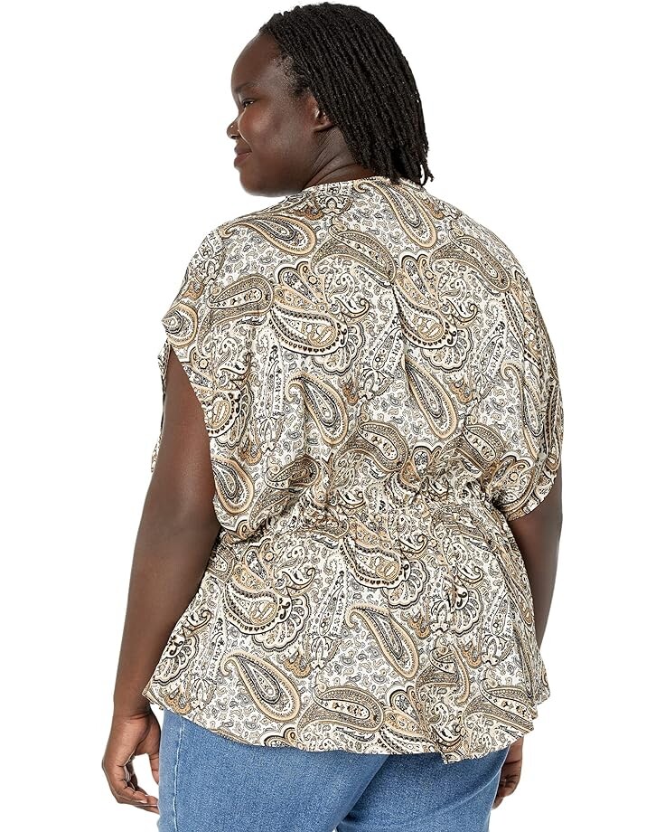 

Топ Michael Kors Plus Size Paisley Flounce Hem Top, цвет Husk