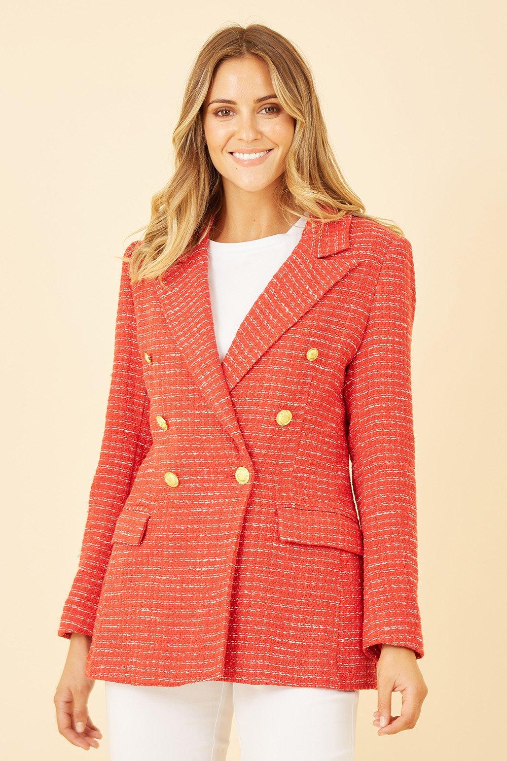 Красный приталенный пиджак из букле Yumi, красный континентальная коллекция 4050459 года дизайнерская женская роскошная одежда