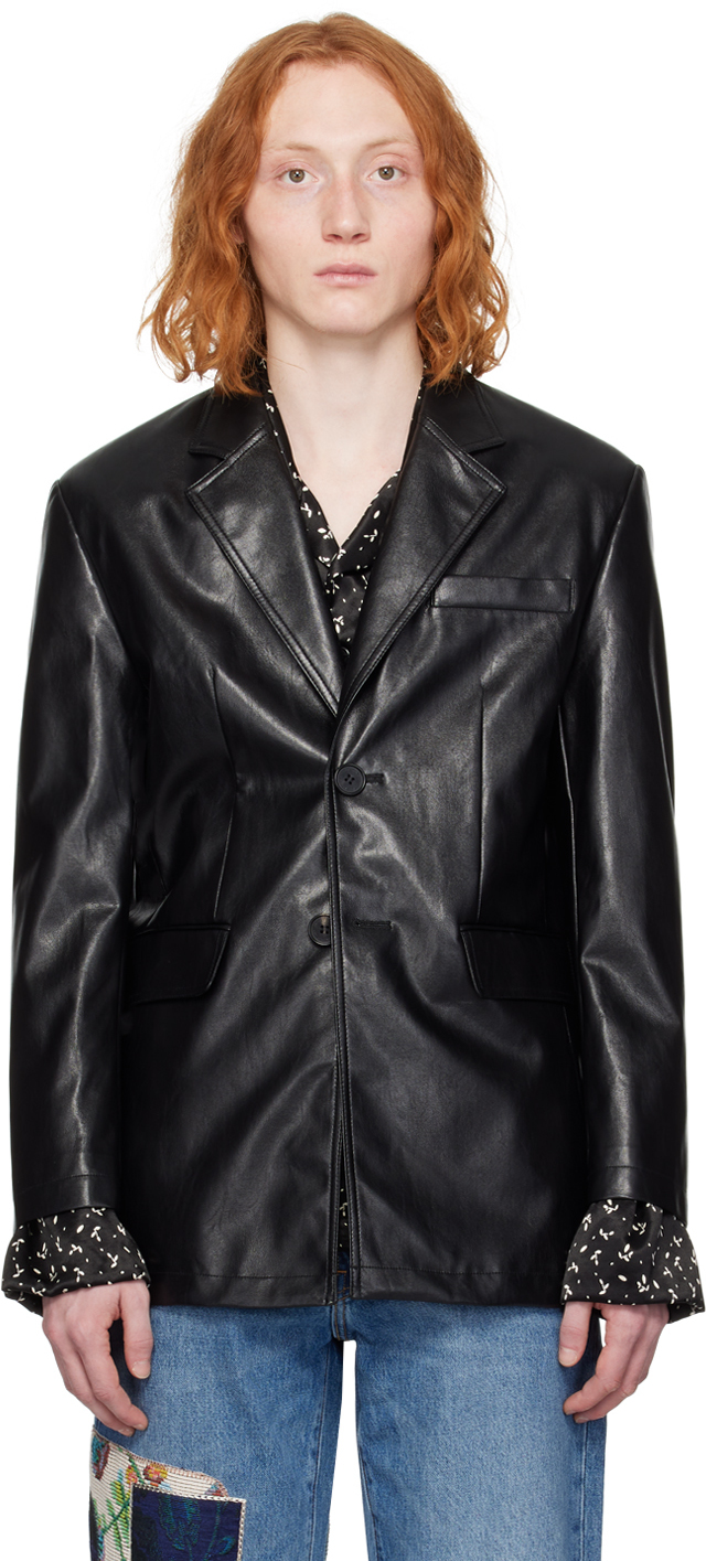 цена Черный пиджак из искусственной кожи на двух пуговицах Dunst