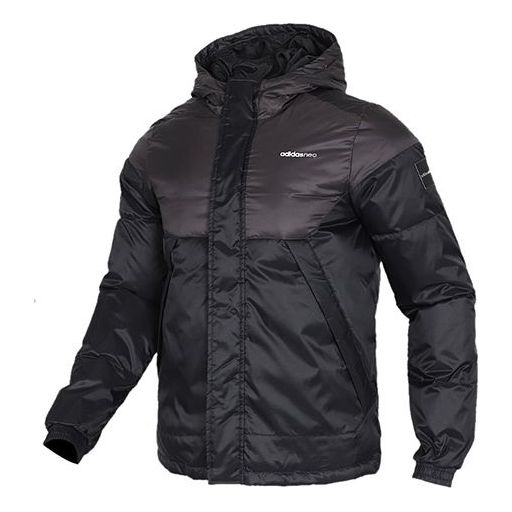 Пуховик adidas neo Solid Color Stay Warm hooded Sports Down Jacket Black, черный