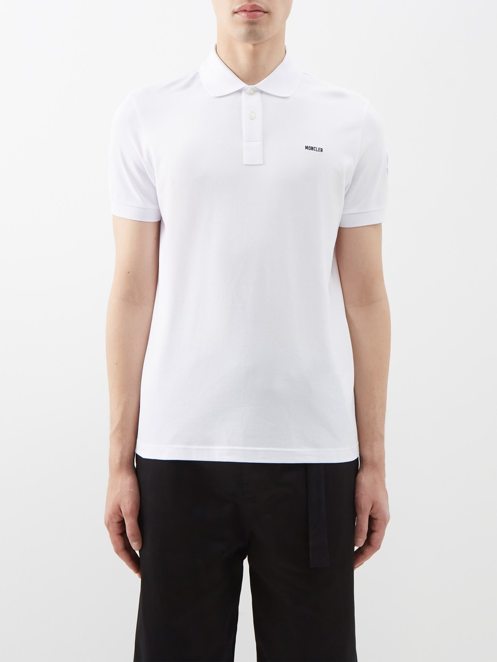 Рубашка-поло из смесового хлопка с вышитым логотипом Moncler, белый