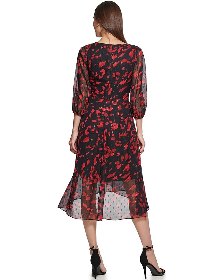 

Платье DKNY Long Sleeve Balloon Sleeve Twist Front Dress, цвет Painted Animal Black/Elegant Red