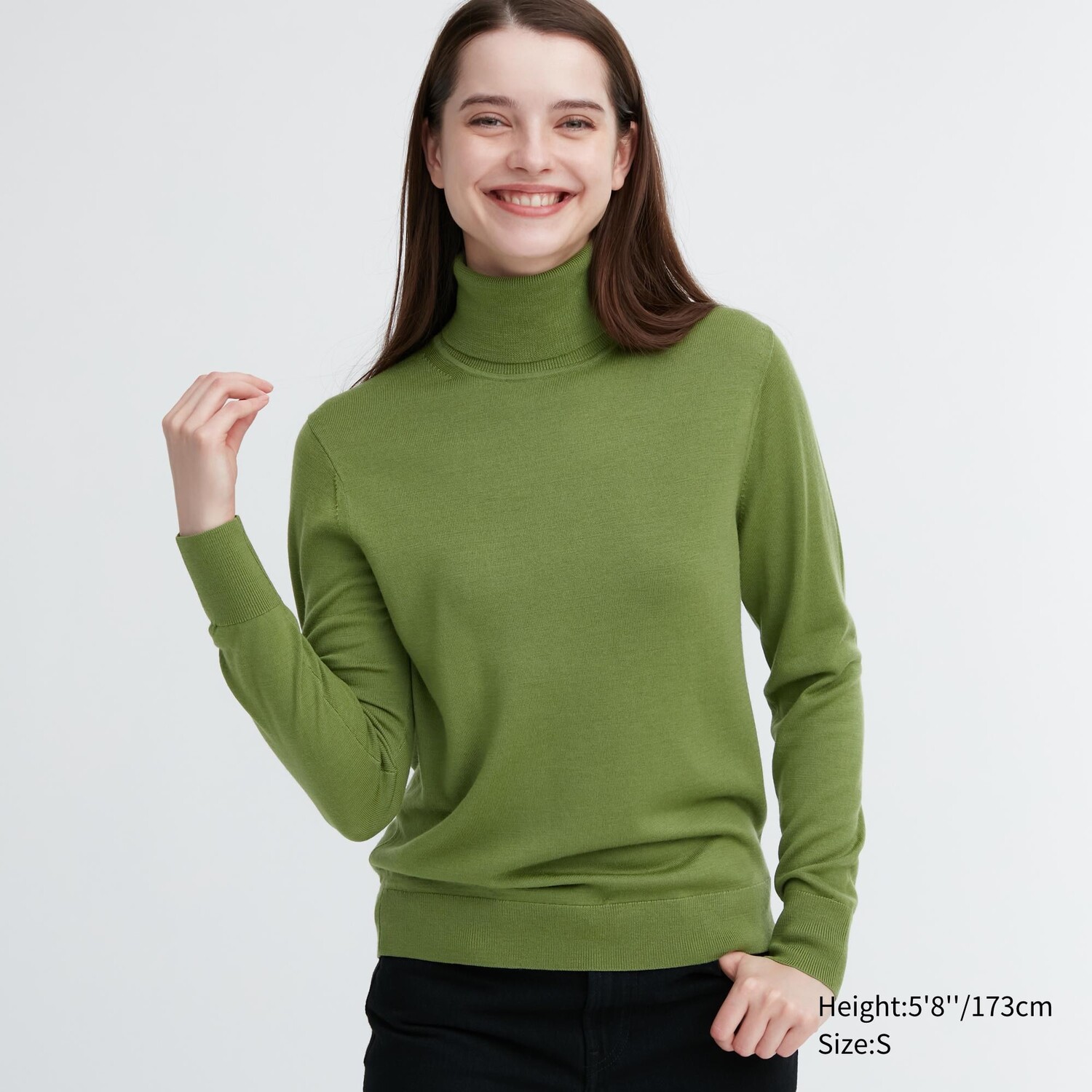 

Джемпер с высоким воротником из 100% очень тонкой шерсти мериноса Uniqlo, зеленый