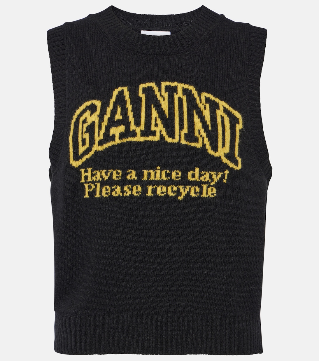 Свитер-жилет из смесовой шерсти с логотипом Ganni, черный свитер с логотипом из смесовой шерсти ganni розовый