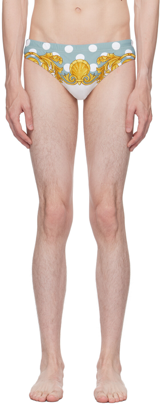 

Синие плавки для плавания в стиле барокко с ракушками Versace Underwear
