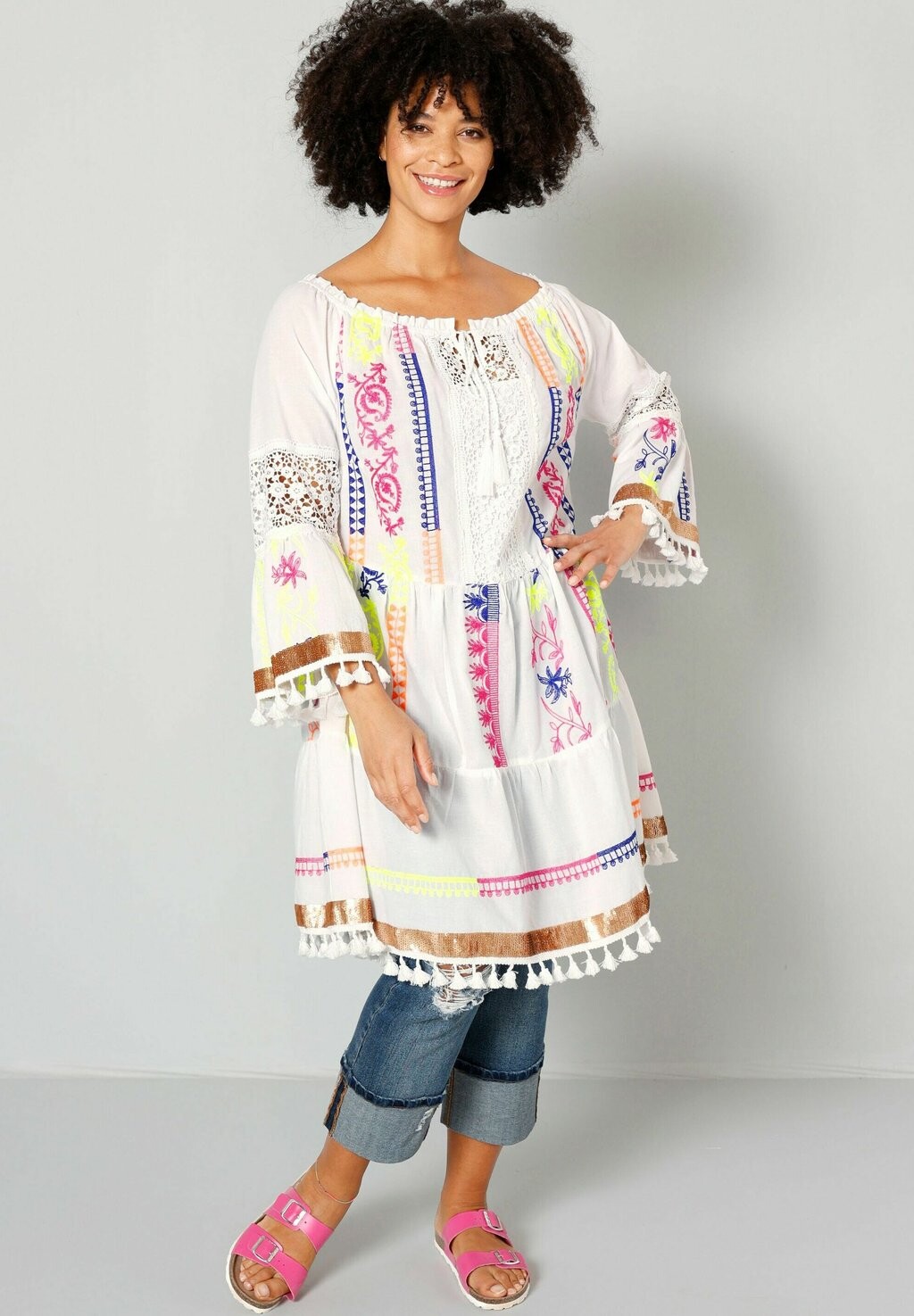 

Туника Lange A-Line-Ausschnitt Color Details 3/4-Ärmel Angel of Style, мультиколор