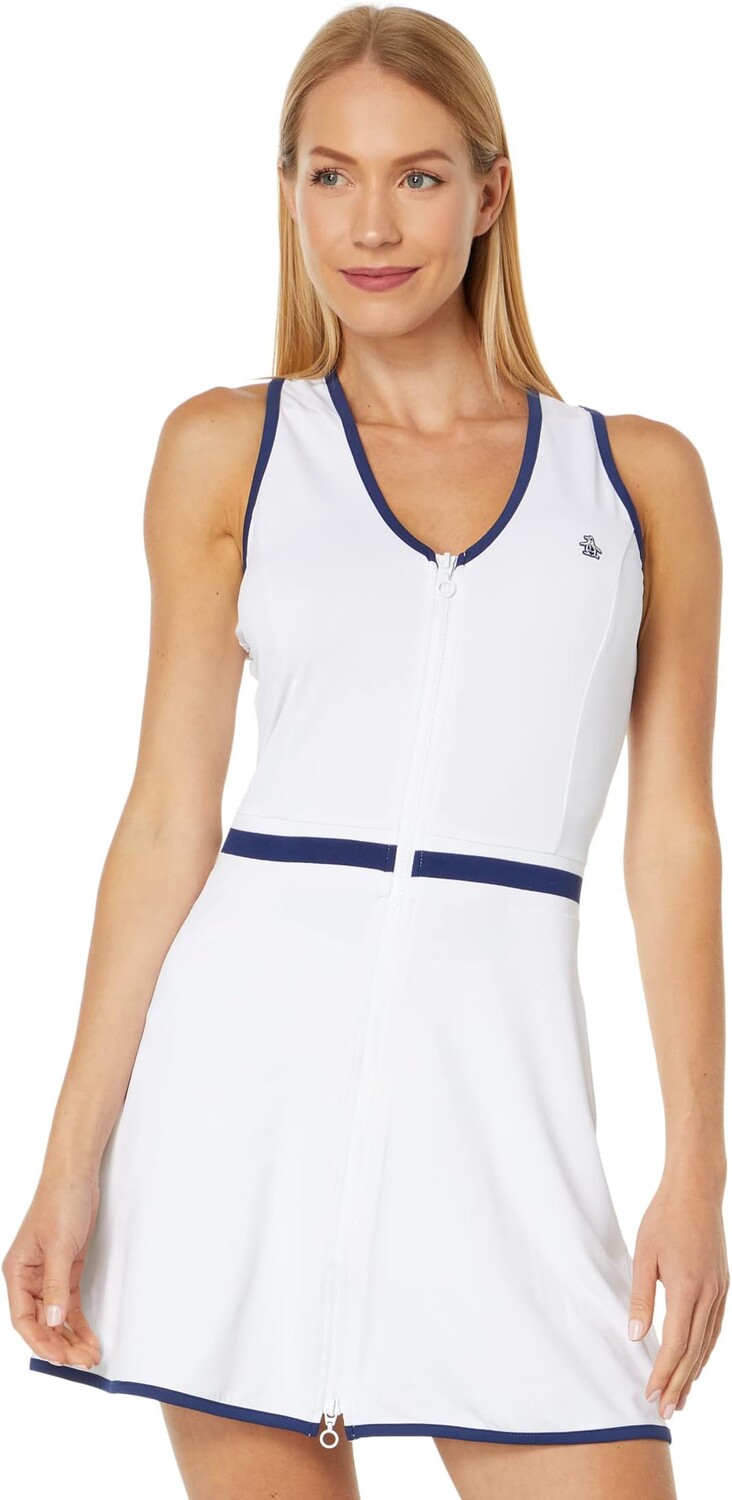 

Платье с V-образным вырезом, контрастной окантовкой и молнией спереди Original Penguin Golf, ярко-белый