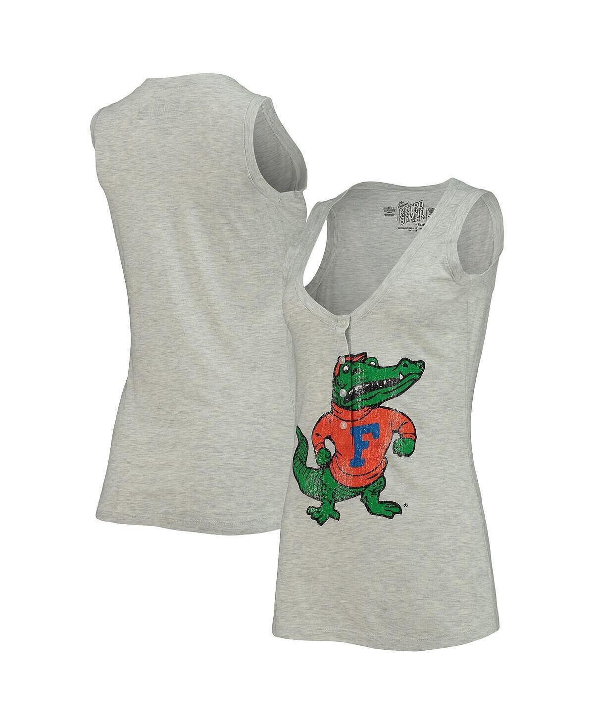 

Женская свободная майка Henley Tri-Blend с V-образным вырезом Florida Gators серого цвета с принтом меланжевого цвета Original Retro Brand