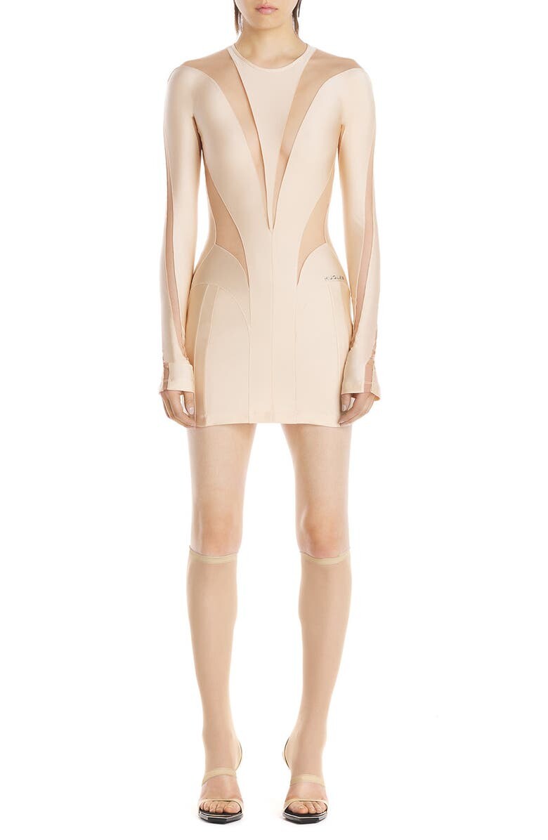 

Платье со спиральными вставками и вырезами с длинными рукавами MUGLER