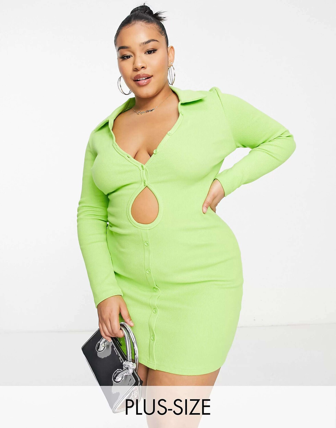 

Лаймовое мини-платье с воротником-бретельками и каплевидной каплей Simmi Plus Simmi Clothing