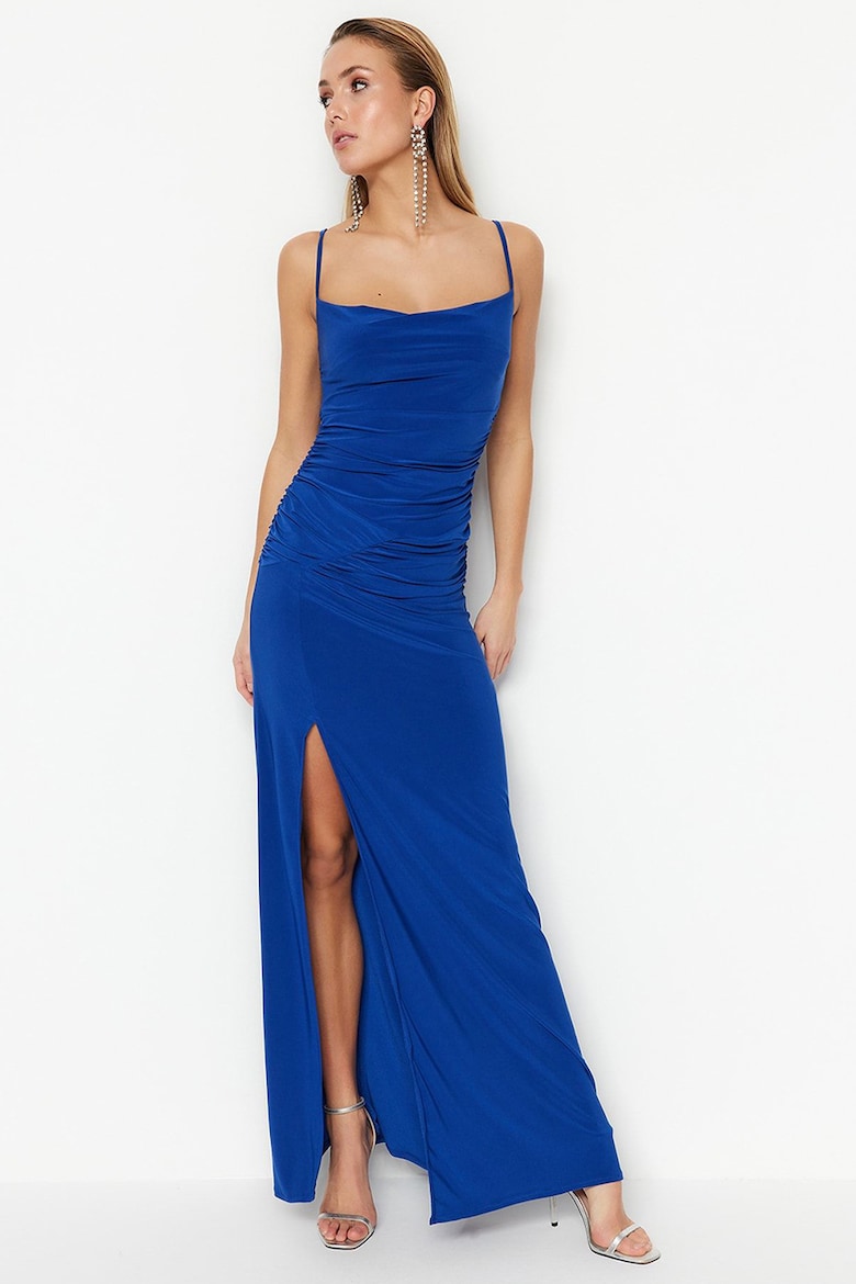 Приталенное платье со сборками Trendyol, синий